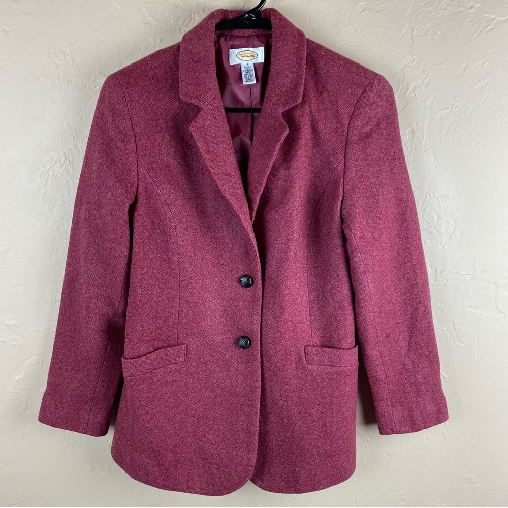 Talbots Red Wool Blazer Leather Buttons Size 8